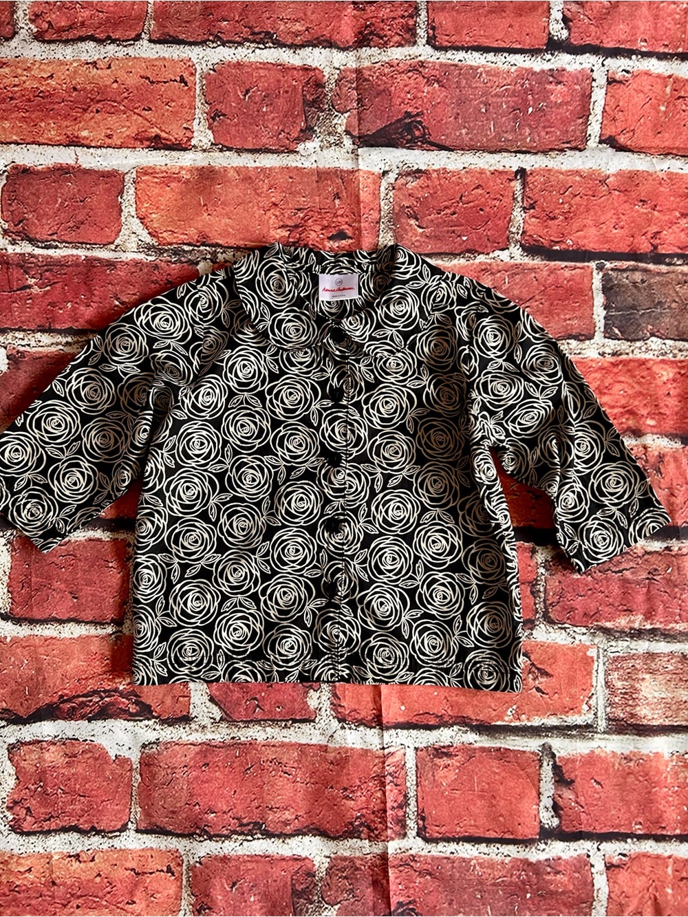 Hanna Andersson Black and White Rose-Print Button Front Top
